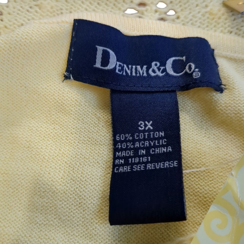 Denim & Co Bright Yellow Pointelle Knit Sweater 3XL - Picture 9 of 10